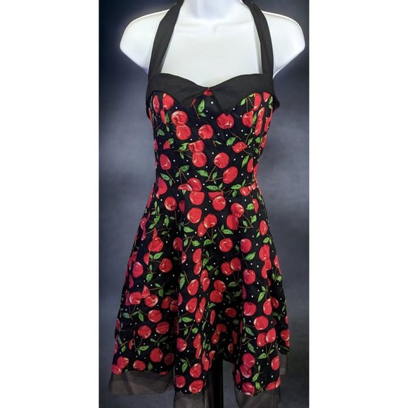 Jolie Moi Cherry Pinup Rockabilly Halter Dress - Picture 1 of 13